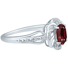 Load image into Gallery viewer, Stylish Oval Cut 7X5mm Garnet Gemstone and Diamond in 14K White Gold Ring for Any Occasion