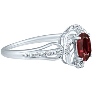 Stylish Oval Cut 7X5mm Garnet Gemstone and Diamond in 14K White Gold Ring for Any Occasion