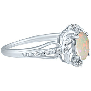 Stylish Oval Cut 7X5mm Opal Gemstone and Diamond in 14K White Gold Ring for Any Occasion