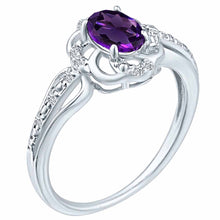 Load image into Gallery viewer, Stylish Oval Cut 7X5mm Amethyst Gemstone and Diamond in 14K White Gold Ring for Any Occasion