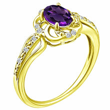 Load image into Gallery viewer, Stylish Oval Cut 7X5mm Amethyst Gemstone and Diamond in 14K Yellow Gold Ring for Any Occasion