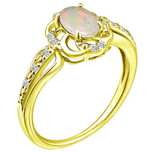 Load image into Gallery viewer, Stylish Oval Cut 7X5mm Opal Gemstone and Diamond in 14K Yellow Gold Ring for Any Occasion