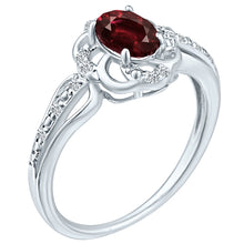 Load image into Gallery viewer, Stylish Oval Cut 7X5mm Garnet Gemstone and Diamond in 14K White Gold Ring for Any Occasion