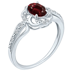 Stylish Oval Cut 7X5mm Garnet Gemstone and Diamond in 14K White Gold Ring for Any Occasion