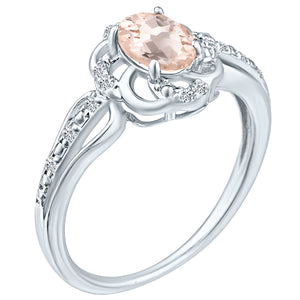 Stylish Oval Cut 7X5mm Morganite Gemstone and Diamond in 14K White Gold Ring for Any Occasion