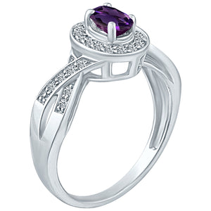 Exquisite Amethyst and Diamond Engagement Ring in 14K White Gold