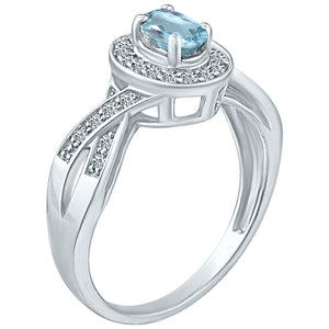 Exquisite Aquamarine and Diamond Engagement Ring in 14K White Gold