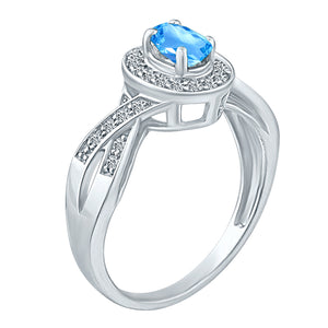 Exquisite Blue Topaz and Diamond Engagement Ring in 14K White Gold