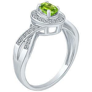 Exquisite Peridot and Diamond Engagement Ring in 14K White Gold