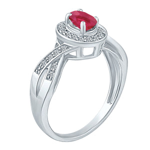 Exquisite Ruby and Diamond Engagement Ring in 14K White Gold