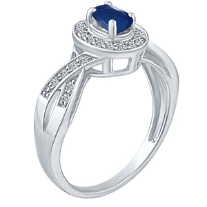 Exquisite Blue Sapphire and Diamond Engagement Ring in 14K White Gold