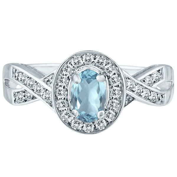 Exquisite Aquamarine and Diamond Engagement Ring in 14K White Gold