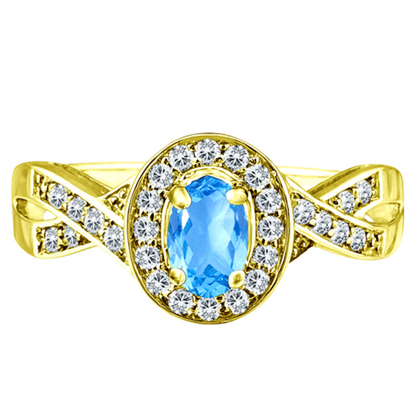 Exquisite Blue Topaz and Diamond Engagement Ring in 14K Yellow Gold