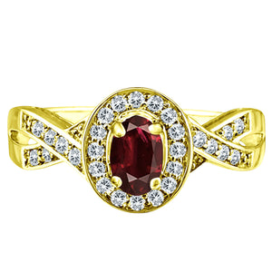 Exquisite Garnet and Diamond Engagement Ring in 14K Yellow Gold