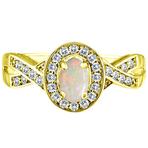 Exquisite Opal and Diamond Engagement Ring in 14K Yellow Gold