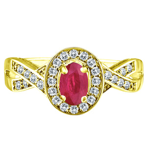 Exquisite Ruby and Diamond Engagement Ring in 14K Yellow Gold