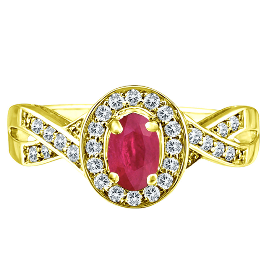 Exquisite Ruby and Diamond Engagement Ring in 14K Yellow Gold