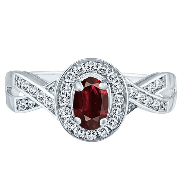 Exquisite Garnet and Diamond Engagement Ring in 14K White Gold