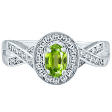 Load image into Gallery viewer, Exquisite Peridot and Diamond Engagement Ring in 14K White Gold