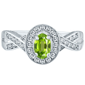 Exquisite Peridot and Diamond Engagement Ring in 14K White Gold