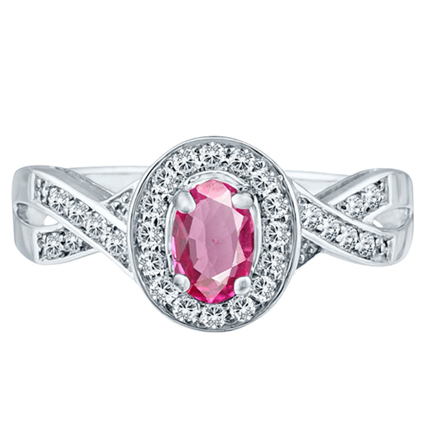 Exquisite Pink Sapphire and Diamond Engagement Ring in 14K White Gold