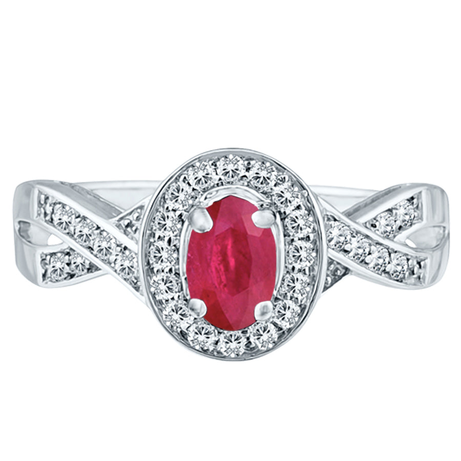 Exquisite Ruby and Diamond Engagement Ring in 14K White Gold