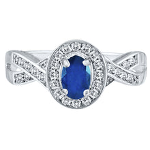 Load image into Gallery viewer, Exquisite Blue Sapphire and Diamond Engagement Ring in 14K White Gold