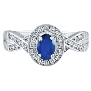 Exquisite Blue Sapphire and Diamond Engagement Ring in 14K White Gold