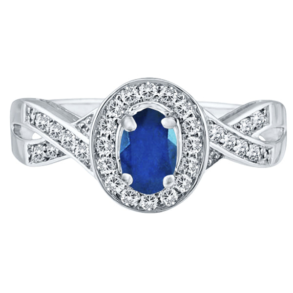 Exquisite Blue Sapphire and Diamond Engagement Ring in 14K White Gold