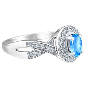 Exquisite Blue Topaz and Diamond Engagement Ring in 14K White Gold