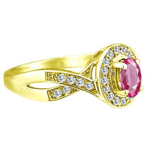 Exquisite Pink Sapphire and Diamond Engagement Ring in 14K Yellow Gold