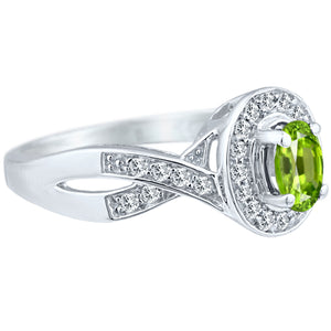 Exquisite Peridot and Diamond Engagement Ring in 14K White Gold