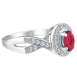 Exquisite Ruby and Diamond Engagement Ring in 14K White Gold