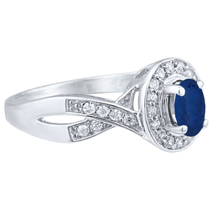 Exquisite Blue Sapphire and Diamond Engagement Ring in 14K White Gold