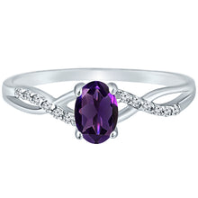 Load image into Gallery viewer, Exquisite Amethyst Gemstone and Diamonds Twisted Band Ring in 14K White Gold