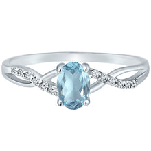 Load image into Gallery viewer, Exquisite Aquamarine Gemstone and Diamonds Twisted Band Ring in 14K White Gold