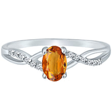 Load image into Gallery viewer, Exquisite Citrine Gemstone and Diamonds Twisted Band Ring in 14K White Gold