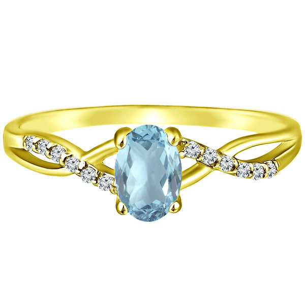 Exquisite Aquamarine Gemstone and Diamonds Twisted Band Ring in 14K Yellow Gold