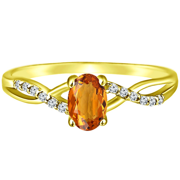 Exquisite Citrine Gemstone and Diamonds Twisted Band Ring in 14K Yellow Gold