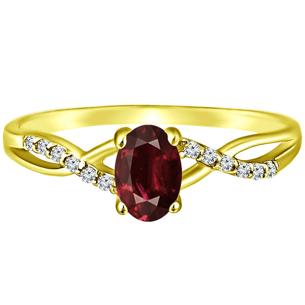 Exquisite Garnet Gemstone and Diamonds Twisted Band Ring in 14K Yellow Gold