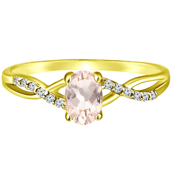 Exquisite Morganite Gemstone and Diamonds Twisted Band Ring in 14K Yellow Gold