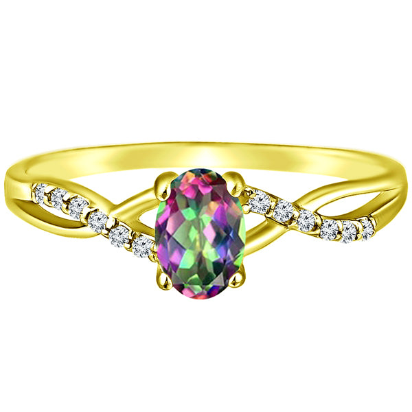 Exquisite Mystic Topaz Gemstone and Diamonds Twisted Band Ring in 14K Yellow Gold