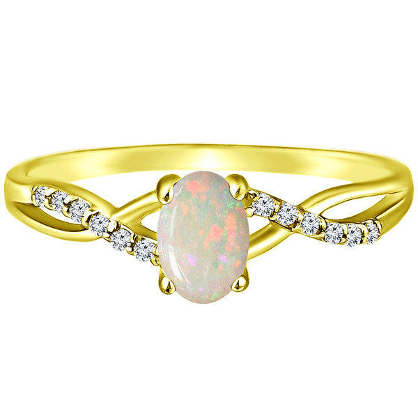 Exquisite Opal Gemstone and Diamonds Twisted Band Ring in 14K Yellow Gold