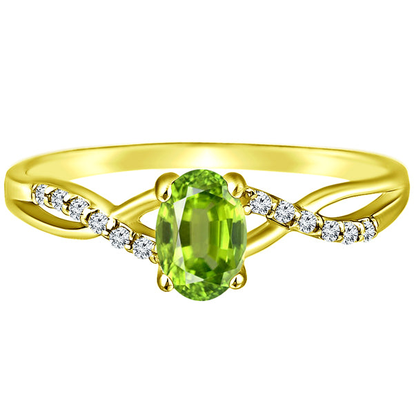 Exquisite Peridot Gemstone and Diamonds Twisted Band Ring in 14K Yellow Gold