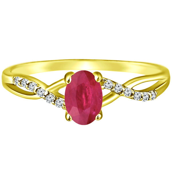 Exquisite Ruby Gemstone and Diamonds Twisted Band Ring in 14K Yellow Gold