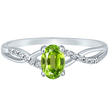 Load image into Gallery viewer, Exquisite Peridot Gemstone and Diamonds Twisted Band Ring in 14K White Gold