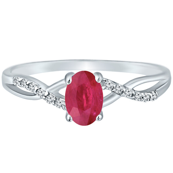 Exquisite Ruby Gemstone and Diamonds Twisted Band Ring in 14K White Gold