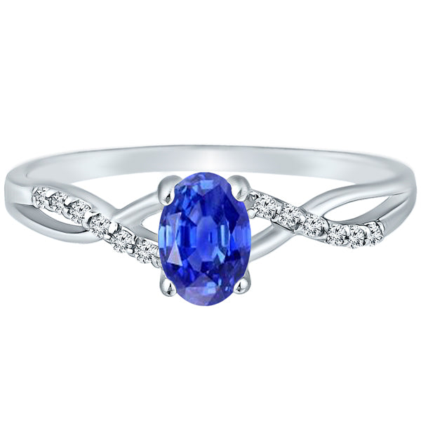 Exquisite Tanzanite Gemstone and Diamonds Twisted Band Ring in 14K White Gold