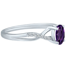 Load image into Gallery viewer, Exquisite Amethyst Gemstone and Diamonds Twisted Band Ring in 14K White Gold