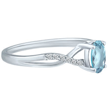 Load image into Gallery viewer, Exquisite Aquamarine Gemstone and Diamonds Twisted Band Ring in 14K White Gold